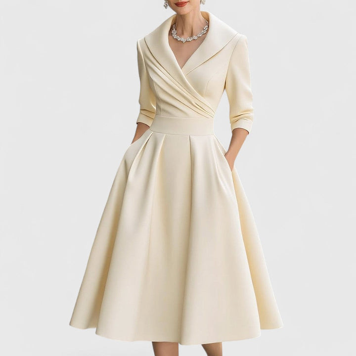 Beverly | Classic Wrap Collar Fall Wedding Guest Midi Dress