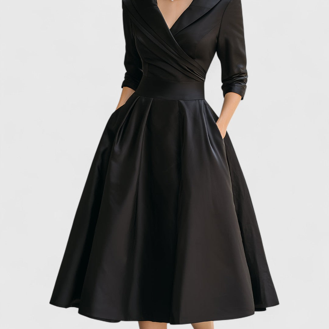 Beverly | Classic Wrap Collar Fall Wedding Guest Midi Dress