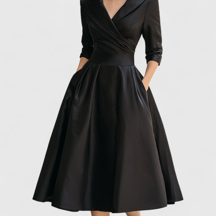 Beverly | Classic Wrap Collar Fall Wedding Guest Midi Dress