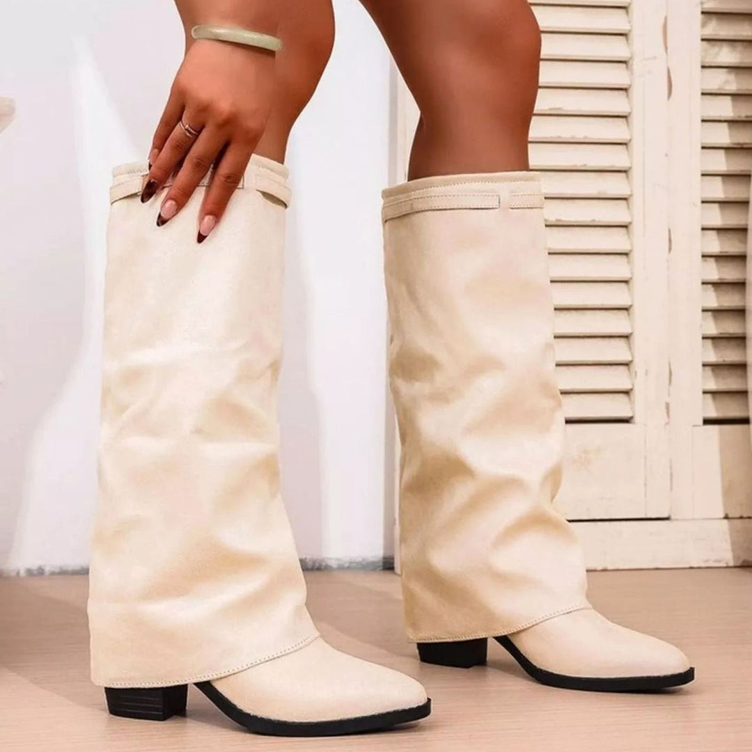 Beverly | Relaxed Knee High Fold-Over Block Heel Boots