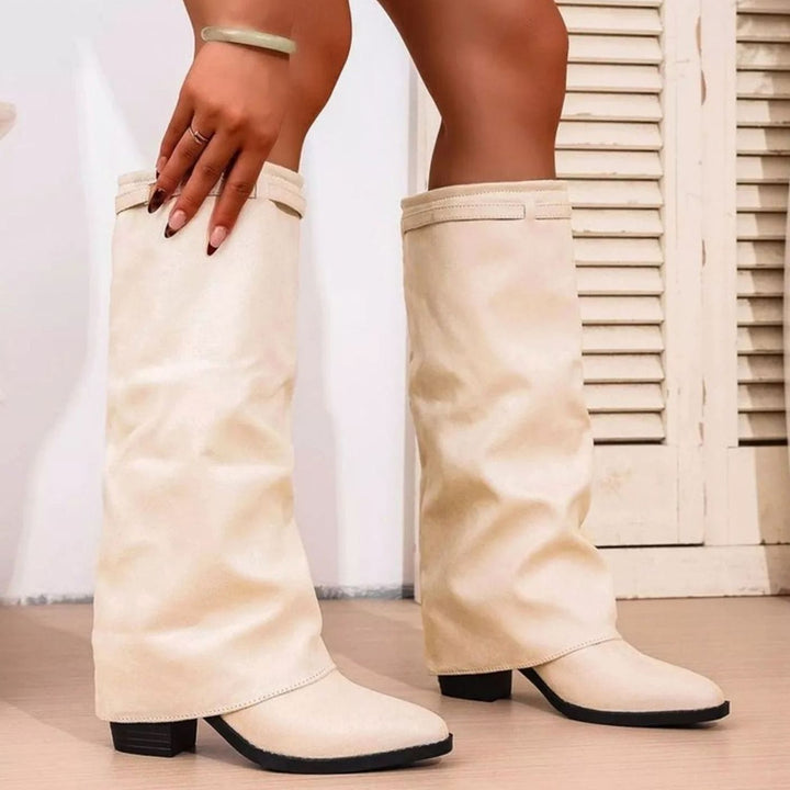 Beverly | Relaxed Knee High Fold-Over Block Heel Boots