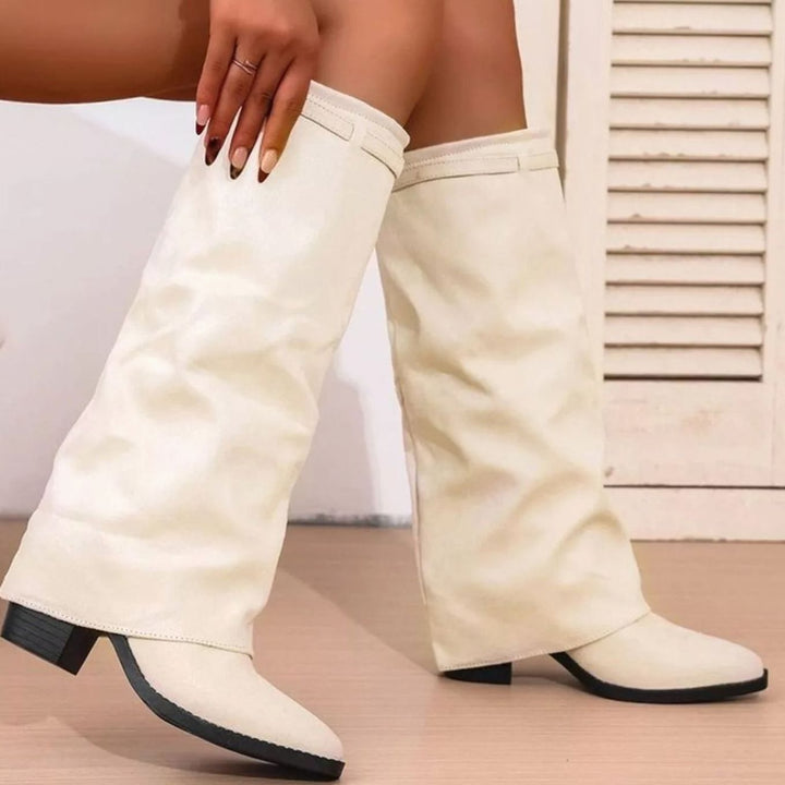 Beverly | Relaxed Knee High Fold-Over Block Heel Boots