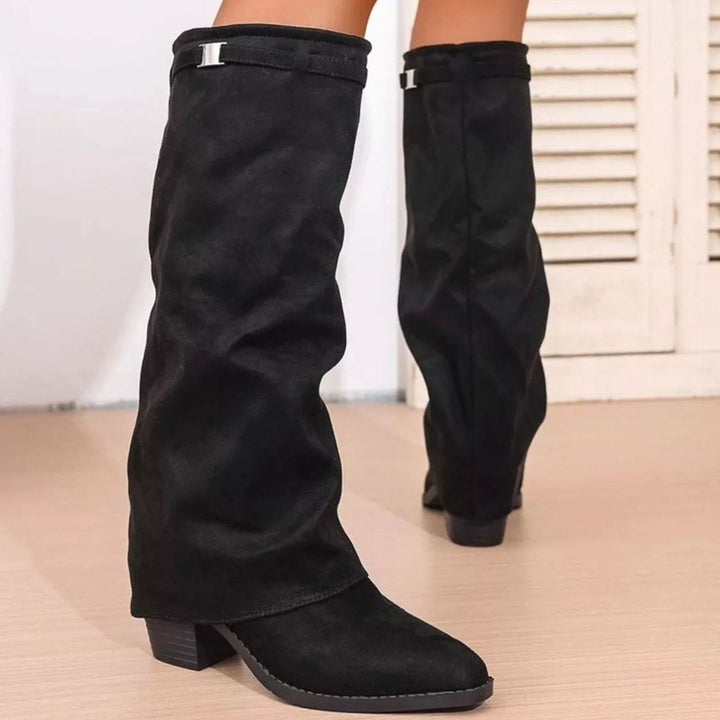 Beverly | Relaxed Knee High Fold-Over Block Heel Boots