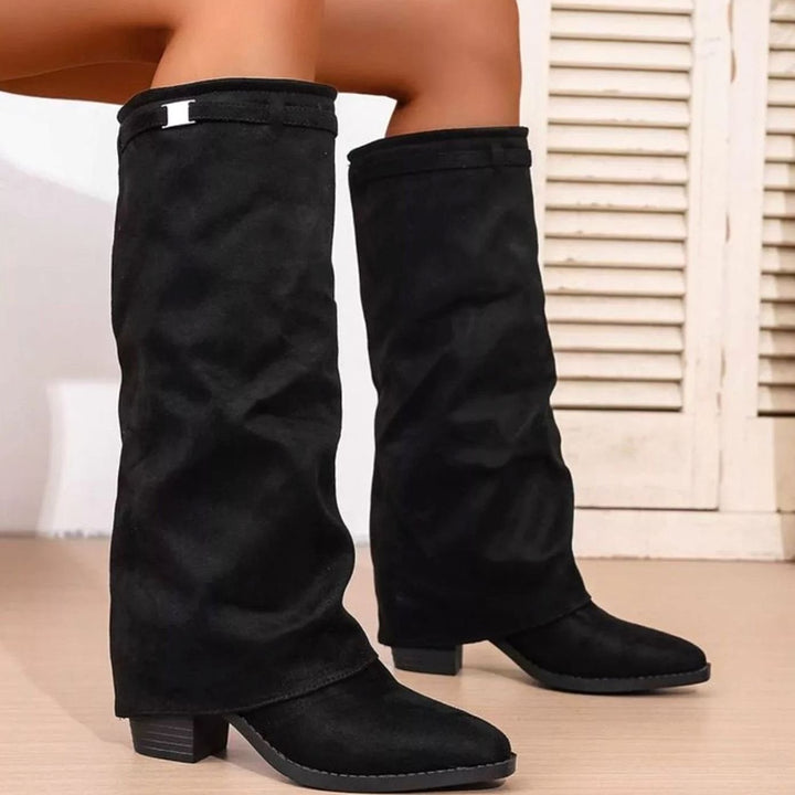 Beverly | Relaxed Knee High Fold-Over Block Heel Boots