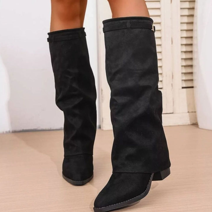 Beverly | Relaxed Knee High Fold-Over Block Heel Boots