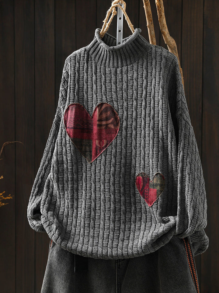 Beverly | Stylish Heart Patchwork Ribbed Turtleneck Sweater