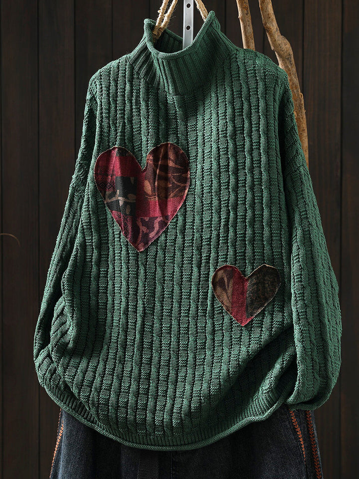 Beverly | Stylish Heart Patchwork Ribbed Turtleneck Sweater