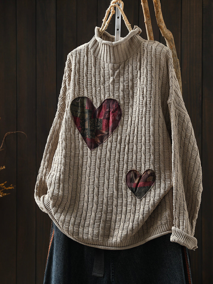 Beverly | Stylish Heart Patchwork Ribbed Turtleneck Sweater