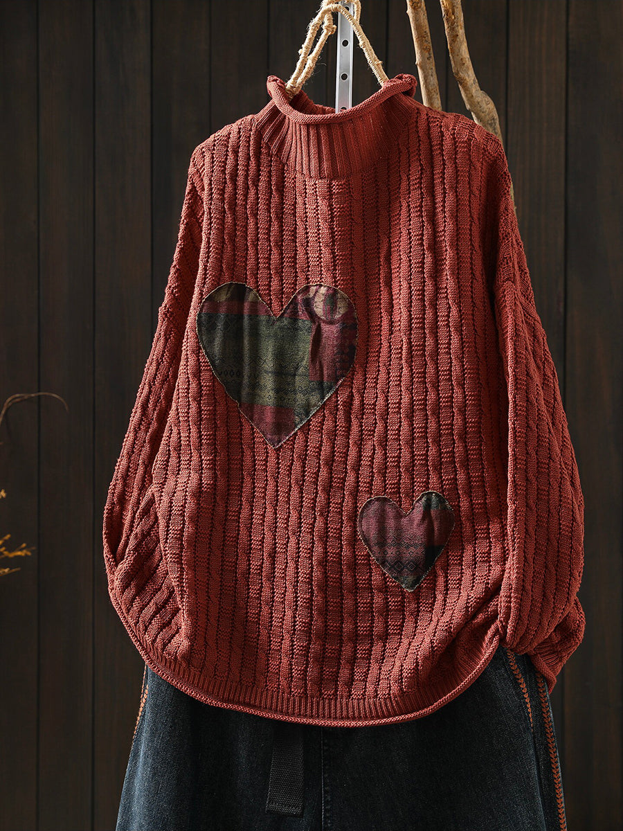 Beverly | Stylish Heart Patchwork Ribbed Turtleneck Sweater