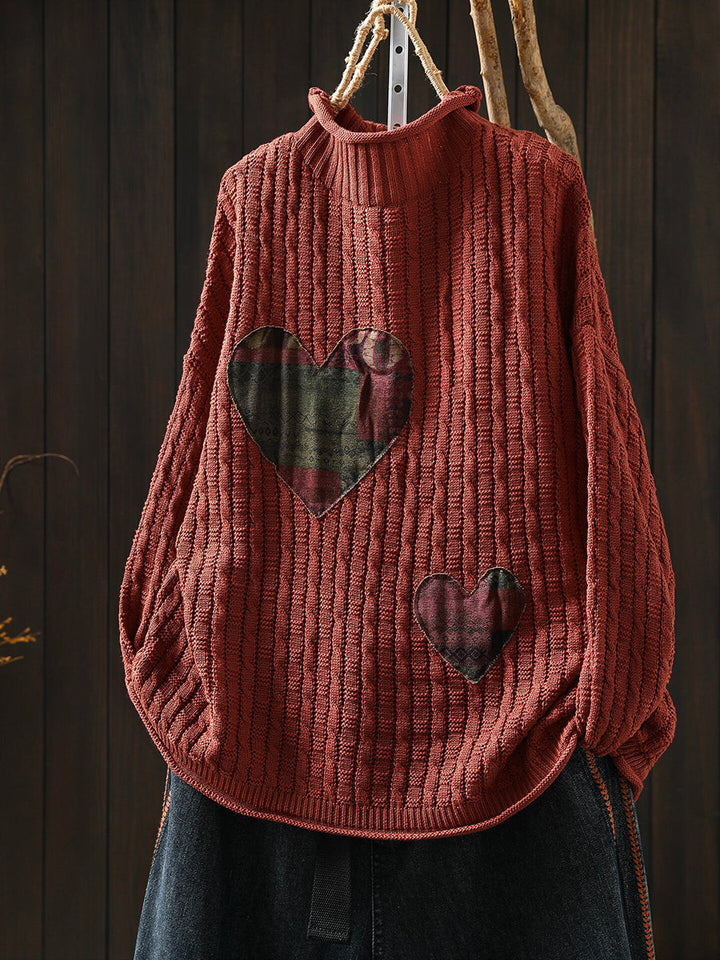 Beverly | Stylish Heart Patchwork Ribbed Turtleneck Sweater