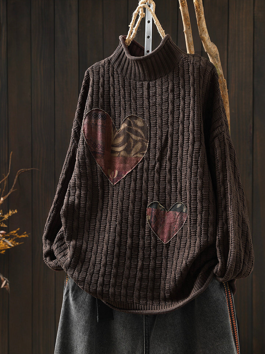Beverly | Stylish Heart Patchwork Ribbed Turtleneck Sweater