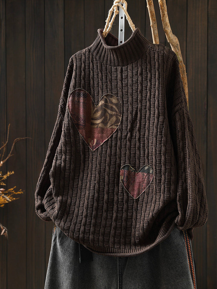 Beverly | Stylish Heart Patchwork Ribbed Turtleneck Sweater