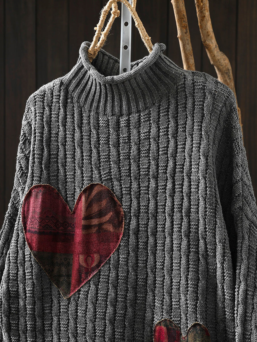 Beverly | Stylish Heart Patchwork Ribbed Turtleneck Sweater