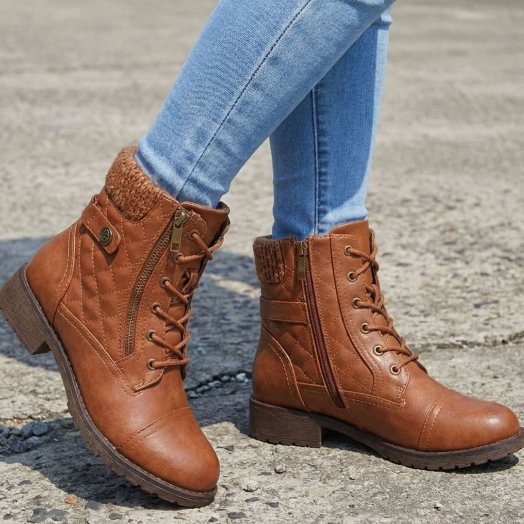 Beverly | Stylish Quilted Lace-Up Winter Boots with Side Zip