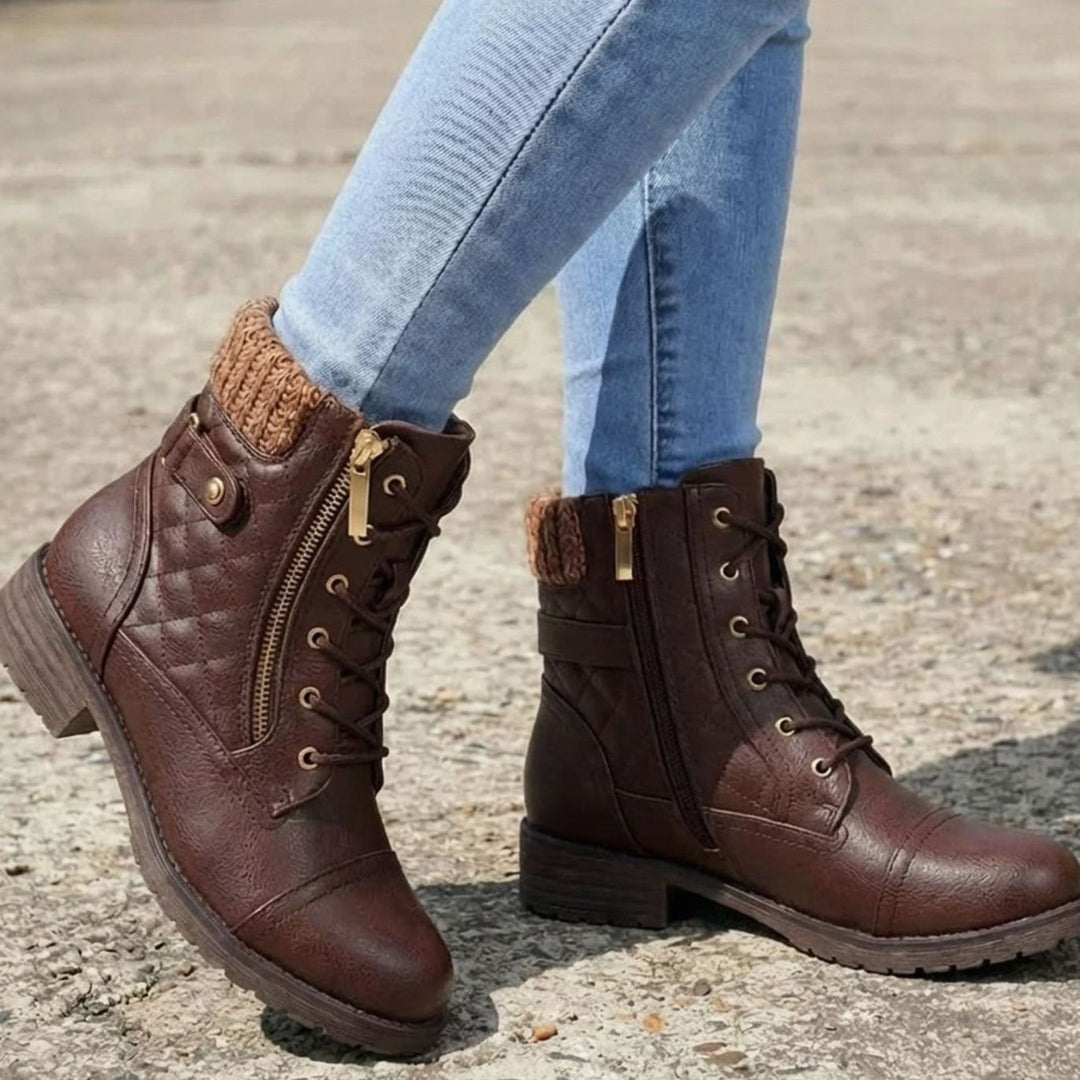 Beverly | Stylish Quilted Lace-Up Winter Boots with Side Zip