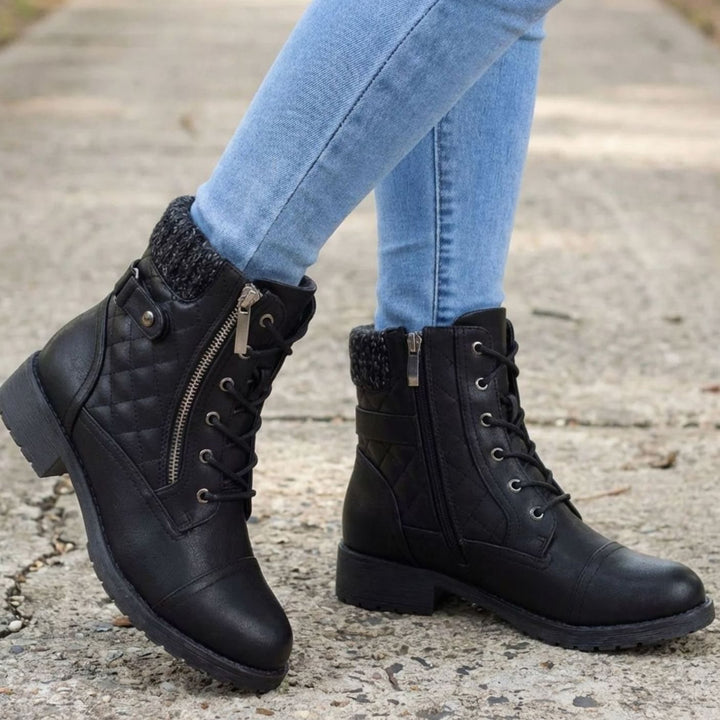Beverly | Stylish Quilted Lace-Up Winter Boots with Side Zip
