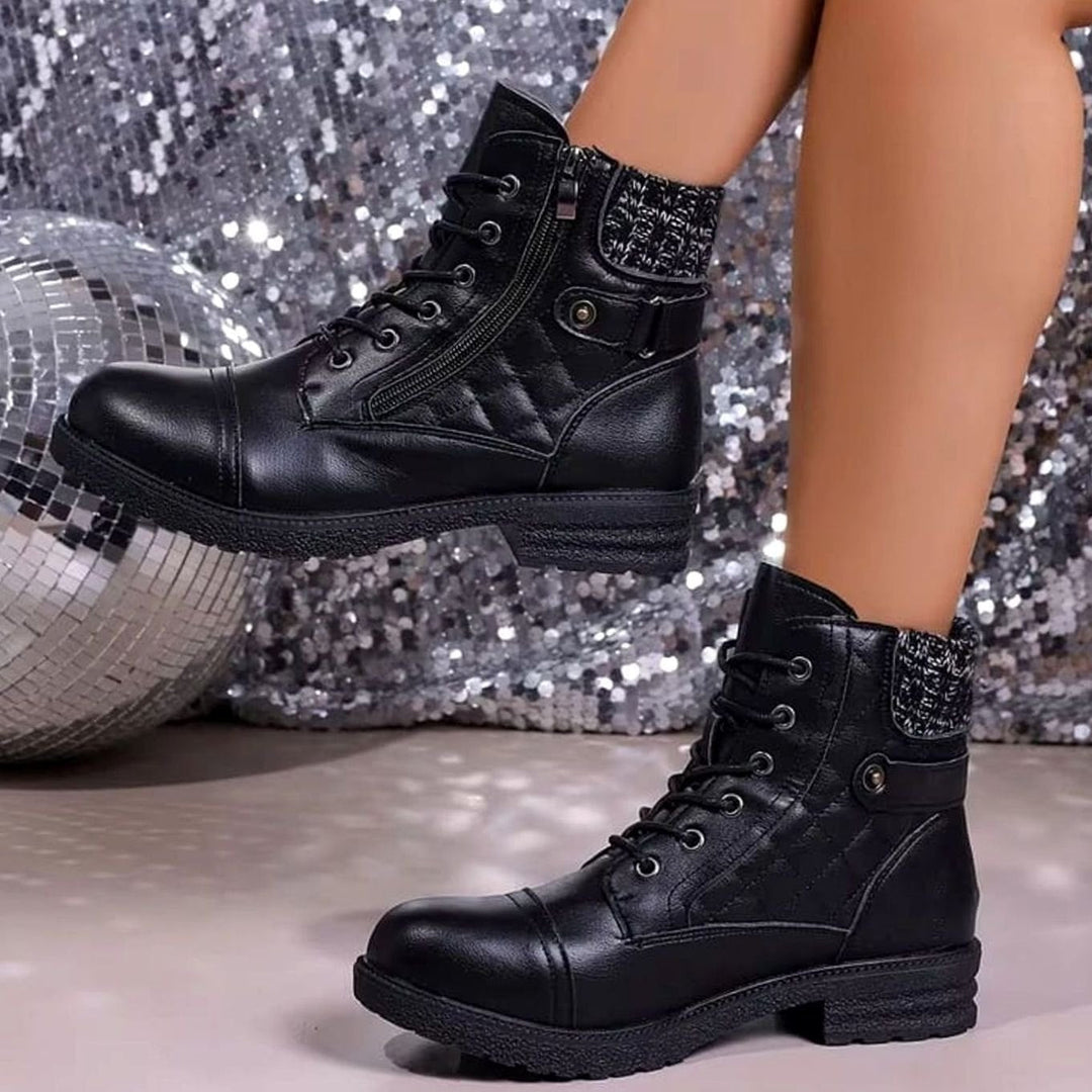 Beverly | Stylish Quilted Lace-Up Winter Boots with Side Zip