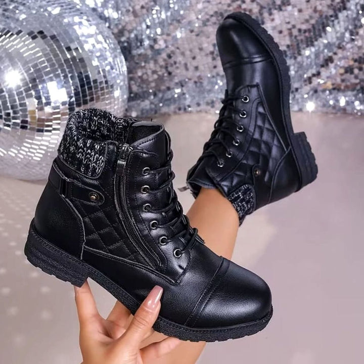 Beverly | Stylish Quilted Lace-Up Winter Boots with Side Zip