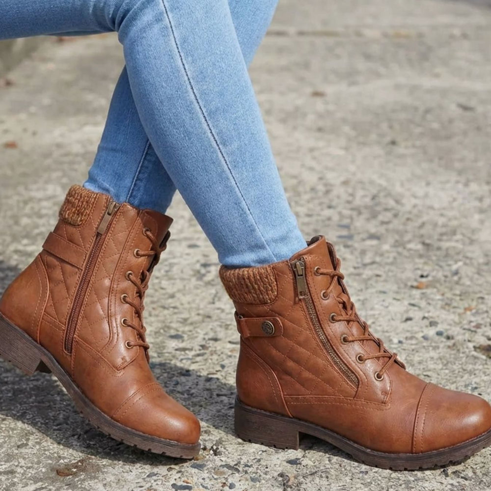 Beverly | Stylish Quilted Lace-Up Winter Boots with Side Zip