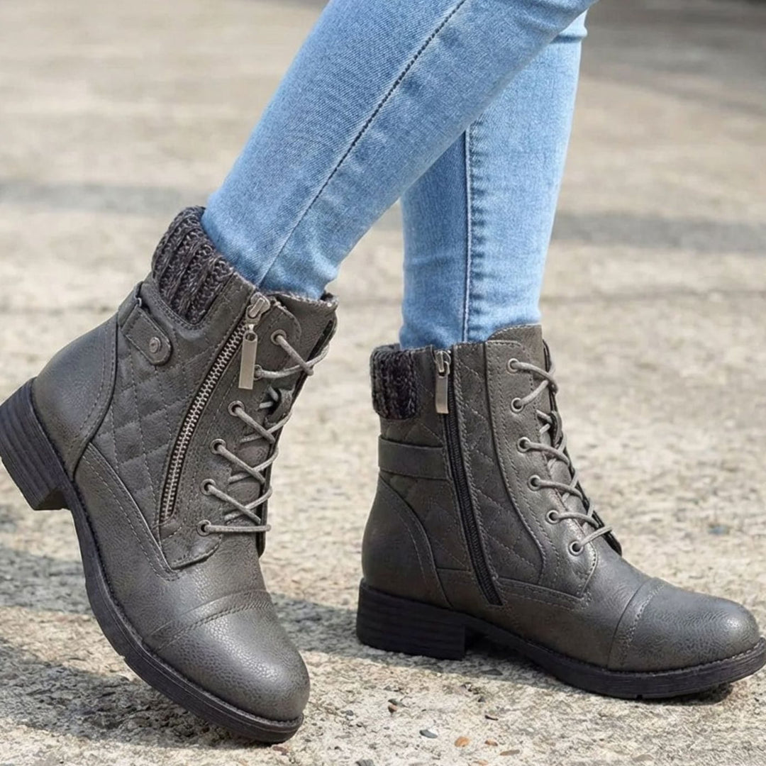 Beverly | Stylish Quilted Lace-Up Winter Boots with Side Zip