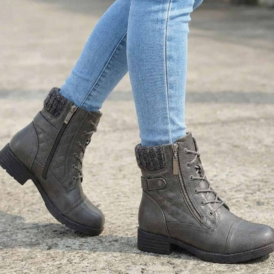 Beverly | Stylish Quilted Lace-Up Winter Boots with Side Zip