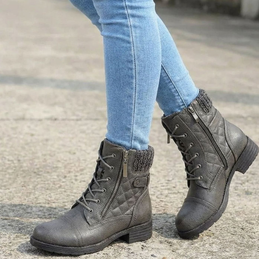 Beverly | Stylish Quilted Lace-Up Winter Boots with Side Zip