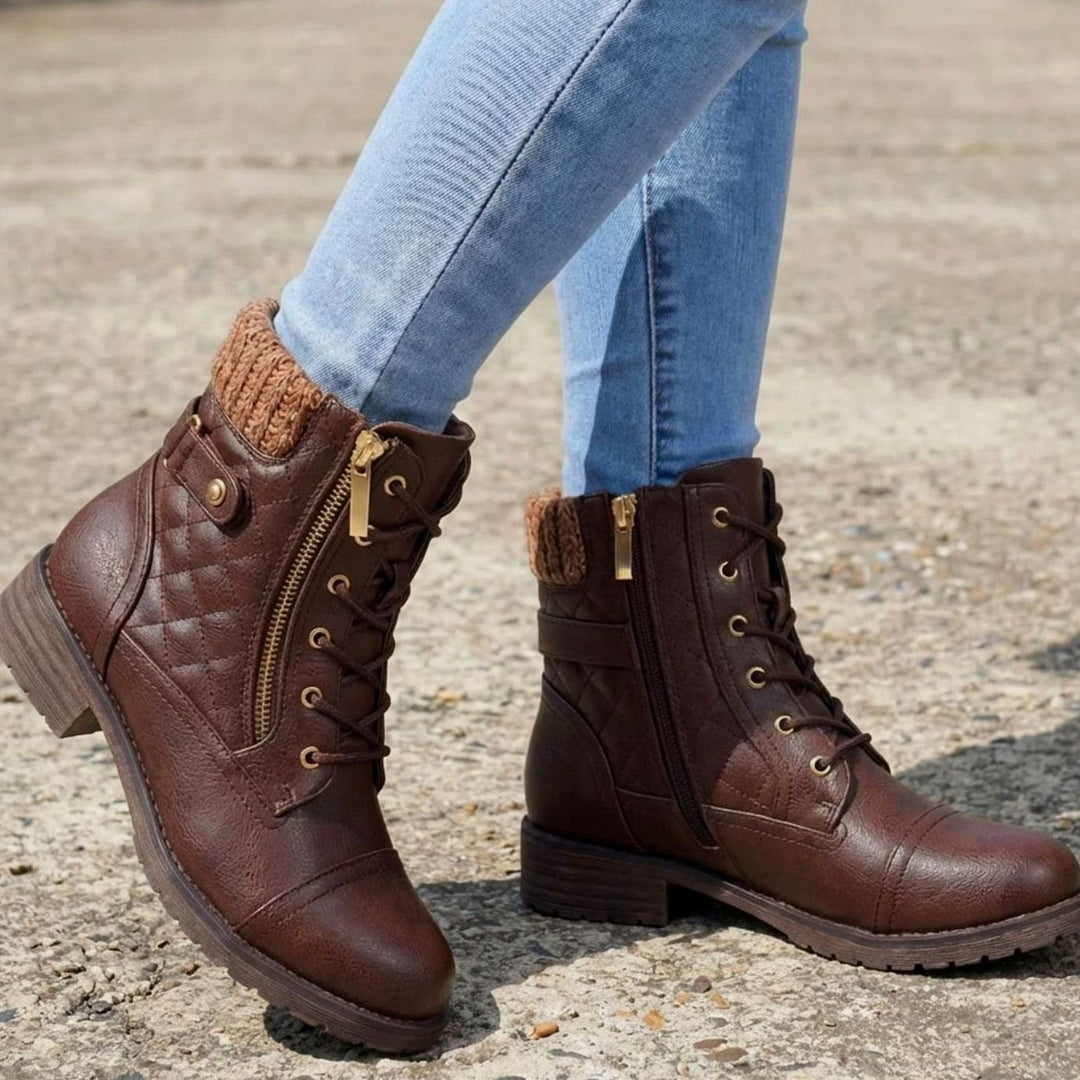 Beverly | Stylish Quilted Lace-Up Winter Boots with Side Zip