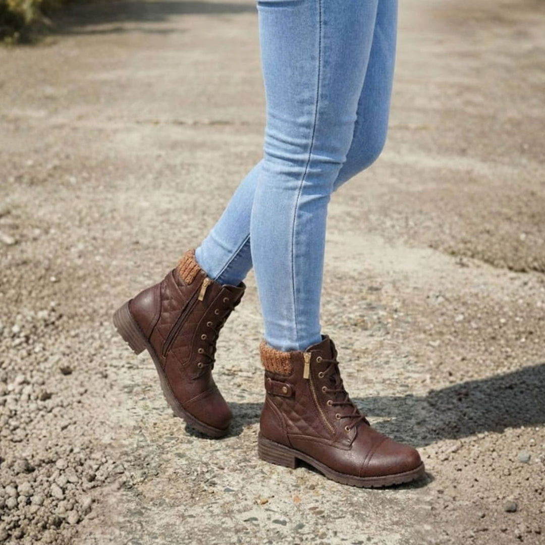 Beverly | Stylish Quilted Lace-Up Winter Boots with Side Zip
