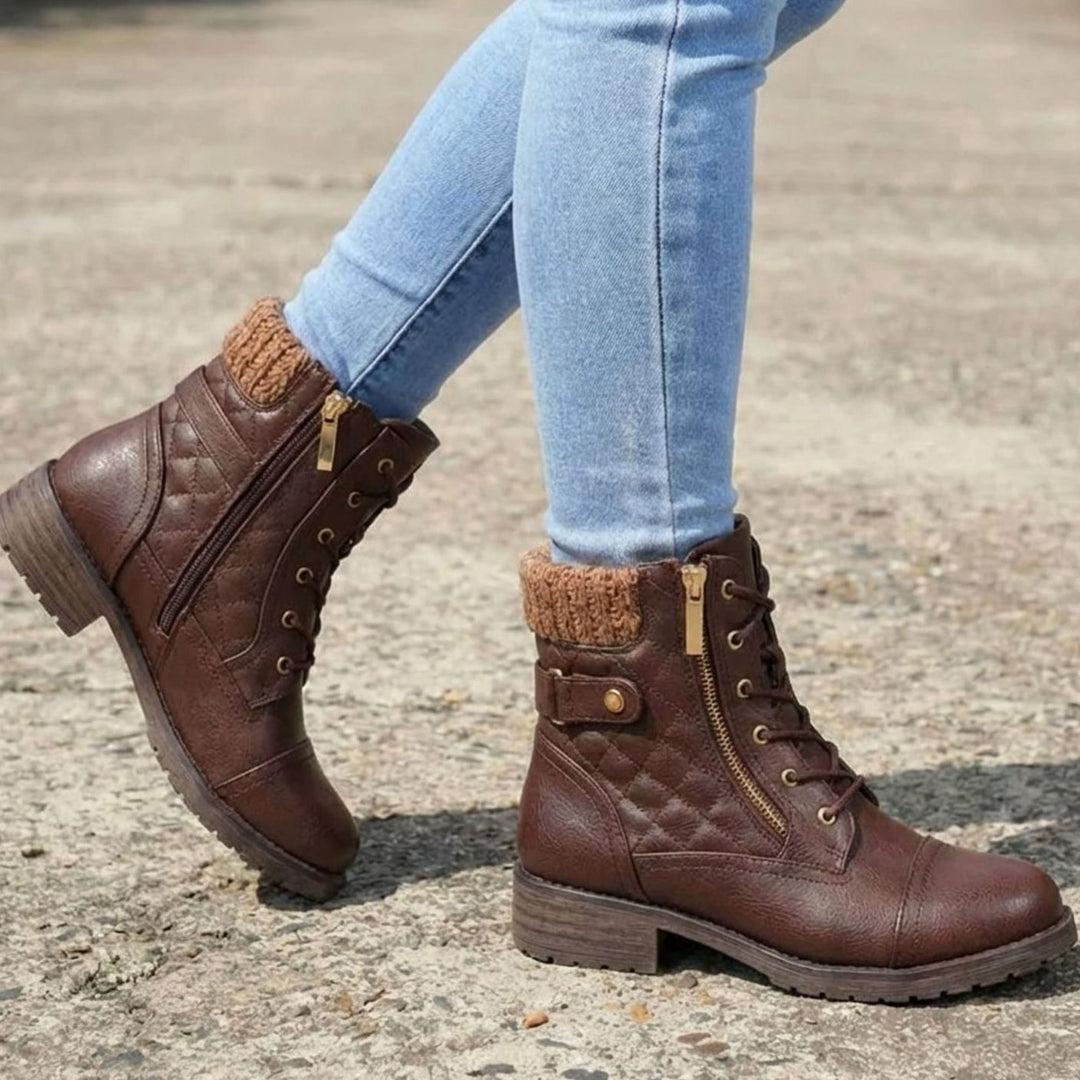 Beverly | Stylish Quilted Lace-Up Winter Boots with Side Zip