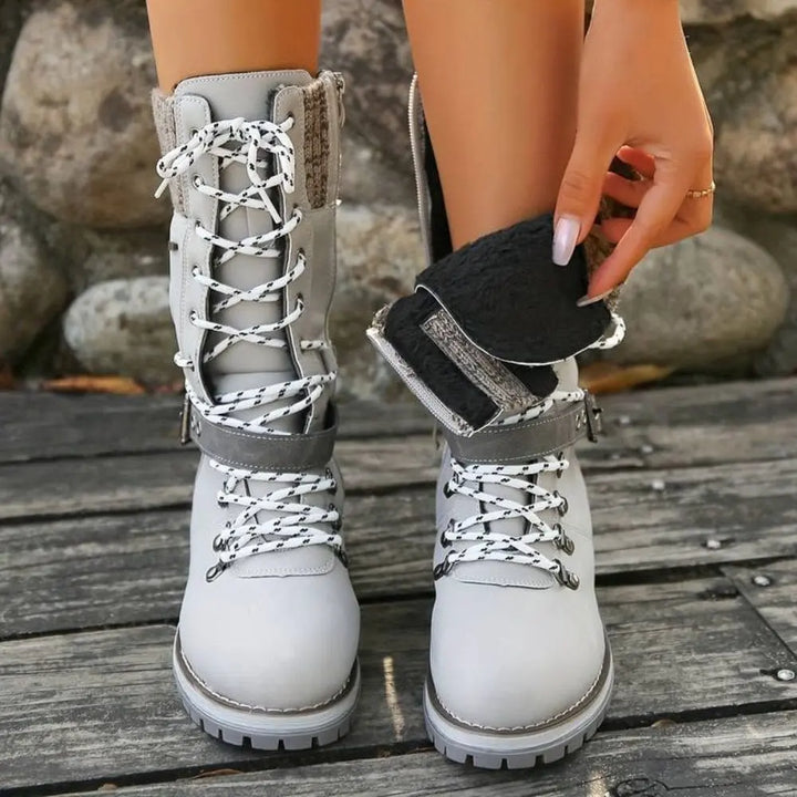 Beverly | Timeless Lace-Up Mid-Calf Snow Boots with Knit Cuff