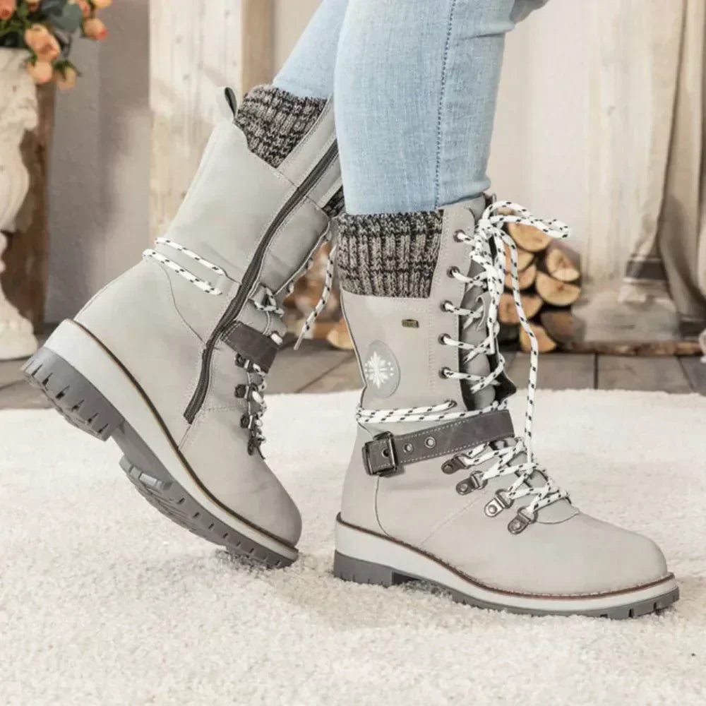Beverly | Timeless Lace-Up Mid-Calf Snow Boots with Knit Cuff