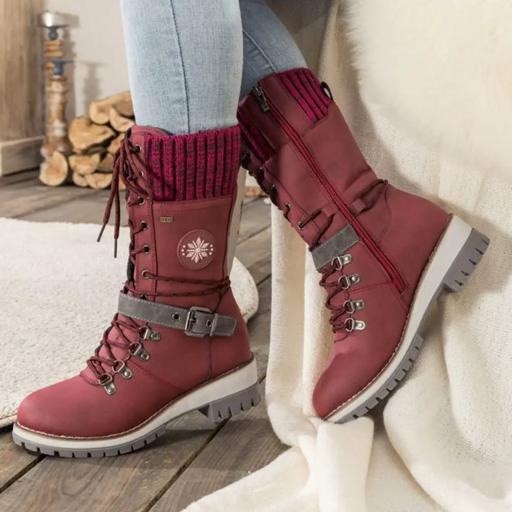 Beverly | Timeless Lace-Up Mid-Calf Snow Boots with Knit Cuff