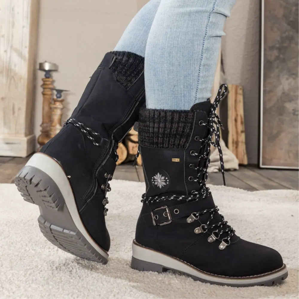 Beverly | Timeless Lace-Up Mid-Calf Snow Boots with Knit Cuff