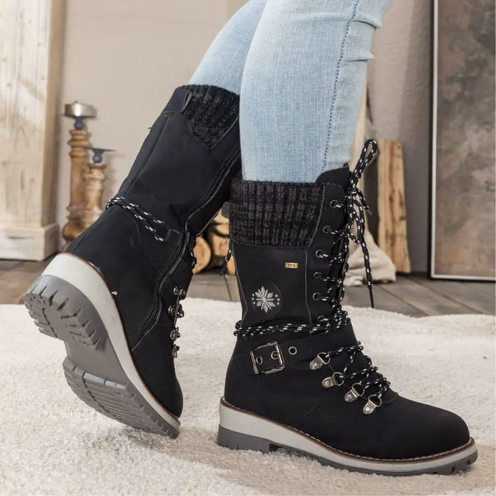 Beverly | Timeless Lace-Up Mid-Calf Snow Boots with Knit Cuff