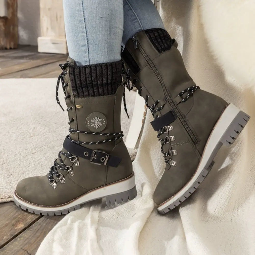 Beverly | Timeless Lace-Up Mid-Calf Snow Boots with Knit Cuff