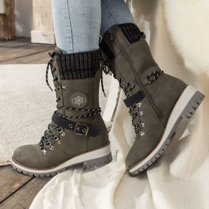 Beverly | Timeless Lace-Up Mid-Calf Snow Boots with Knit Cuff