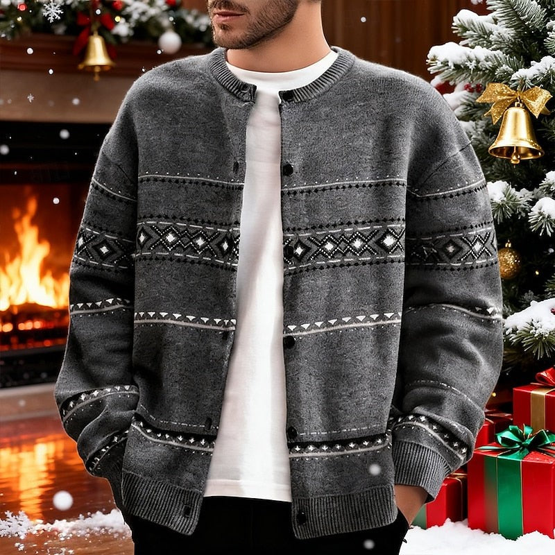 Billy | Refined Geometric Button Front Mens Xmas Sweaters