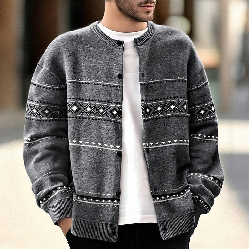 Billy | Refined Geometric Button Front Mens Xmas Sweaters