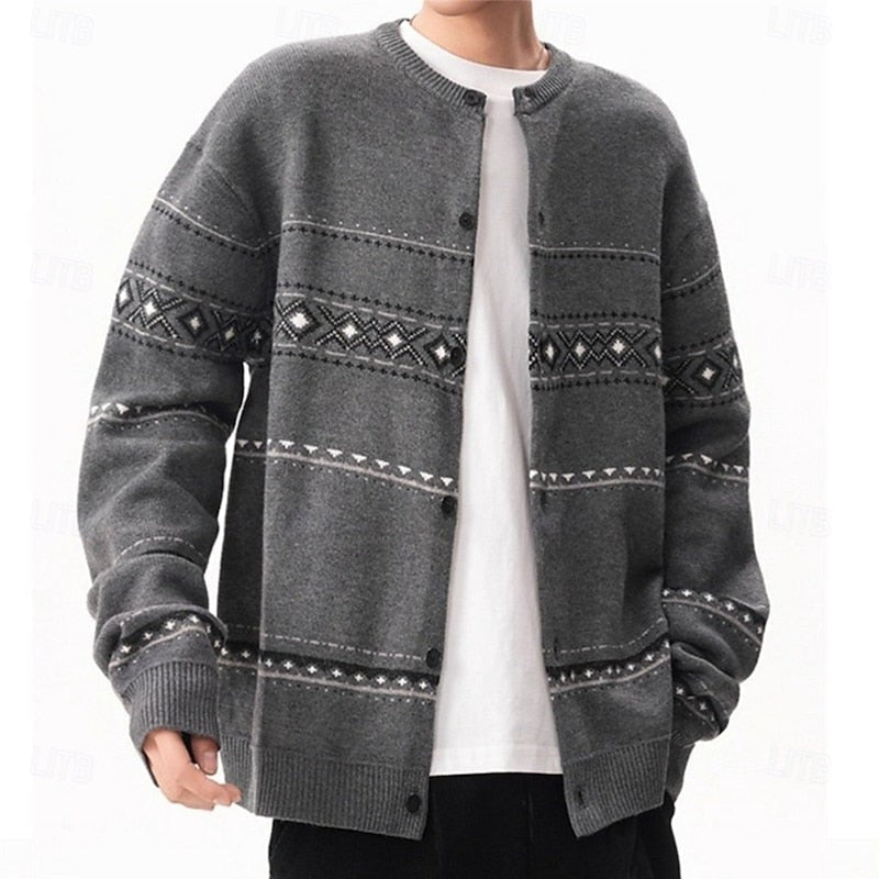 Billy | Refined Geometric Button Front Mens Xmas Sweaters