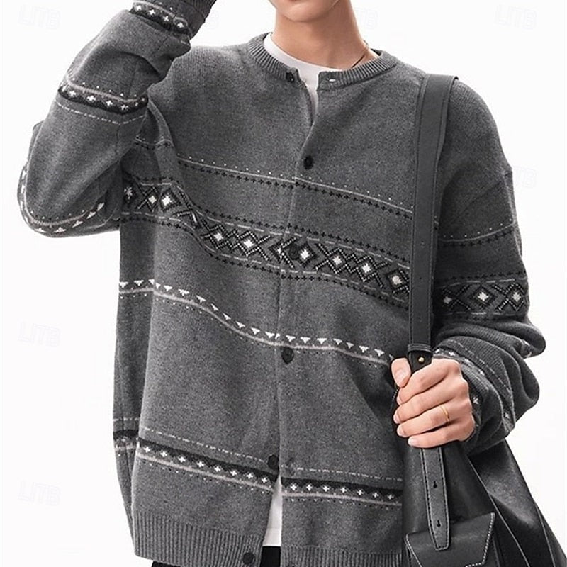 Billy | Refined Geometric Button Front Mens Xmas Sweaters