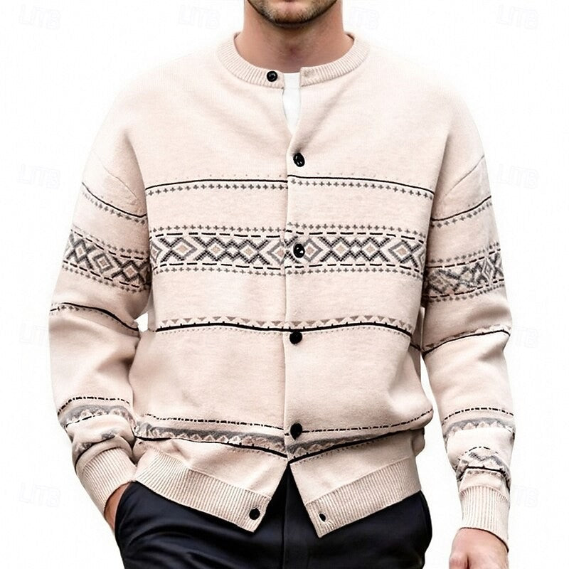 Billy | Refined Geometric Button Front Mens Xmas Sweaters
