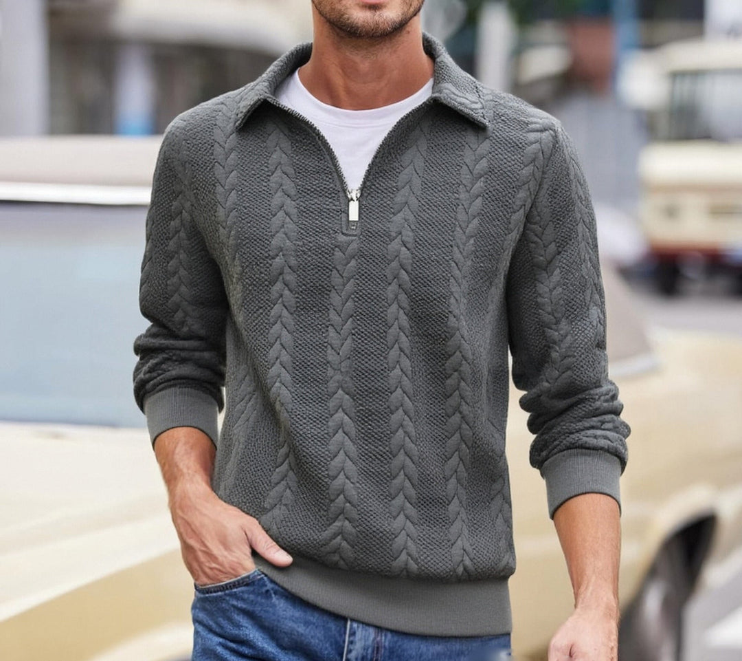 Bradley | Timeless Cable Knit Half-Zip Sweater with Shawl Collar