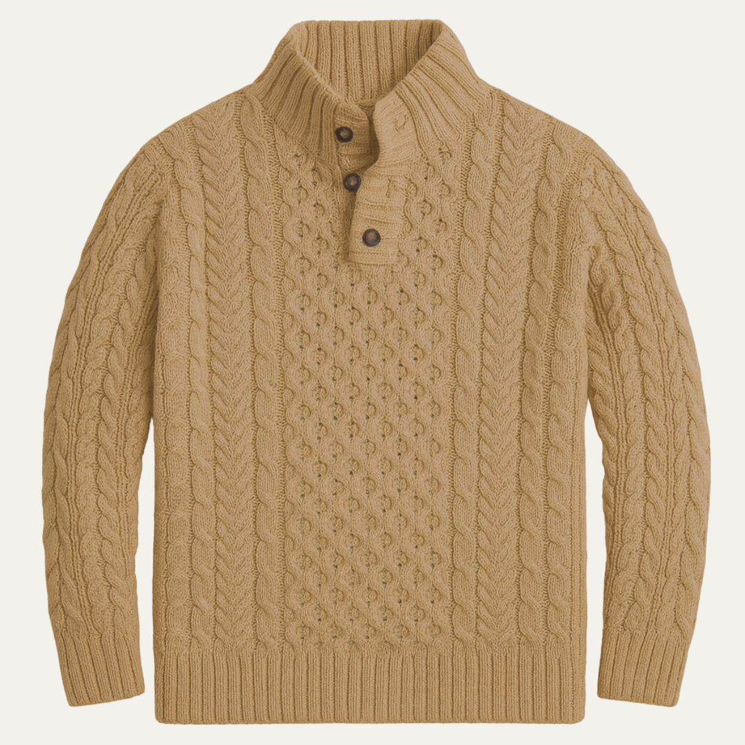 Brandon | Chunky Cable Knit Button Neck Mens Sweaters