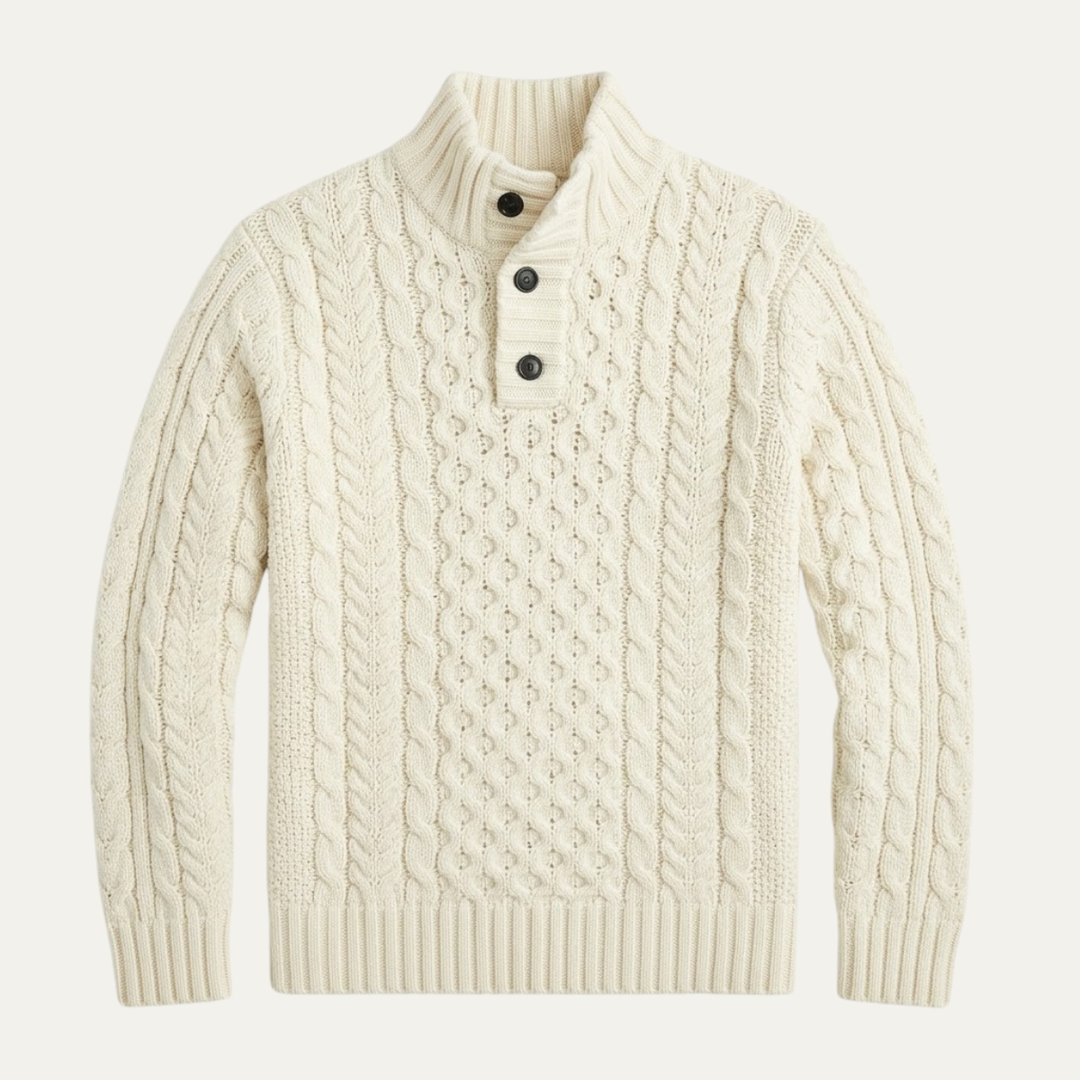 Brandon | Chunky Cable Knit Button Neck Mens Sweaters