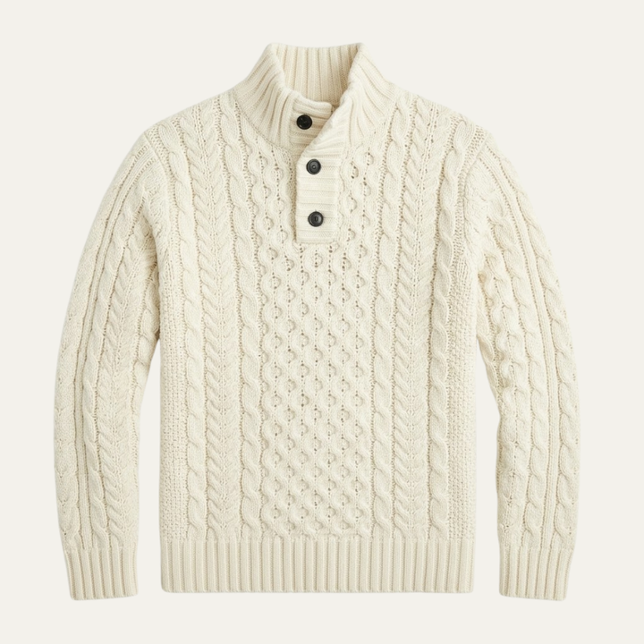 Brandon | Chunky Cable Knit Button Neck Mens Sweaters