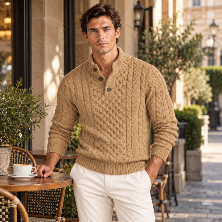 Brandon | Chunky Cable Knit Button Neck Mens Sweaters