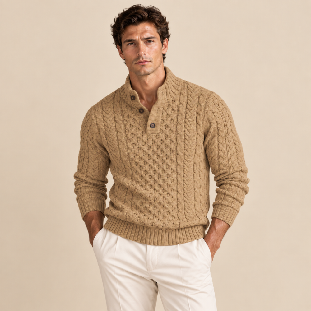 Brandon | Chunky Cable Knit Button Neck Mens Sweaters