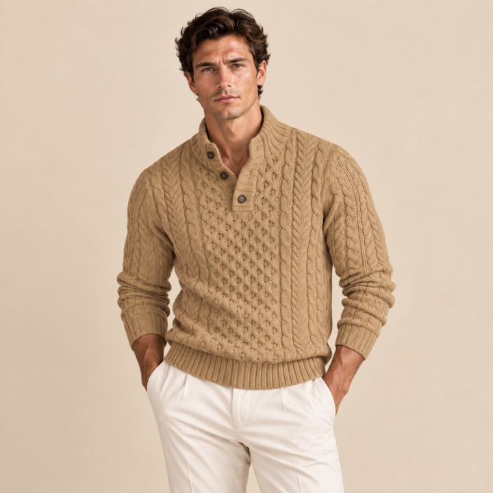 Brandon | Chunky Cable Knit Button Neck Mens Sweaters