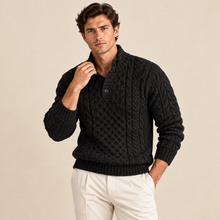 Brandon | Chunky Cable Knit Button Neck Mens Sweaters