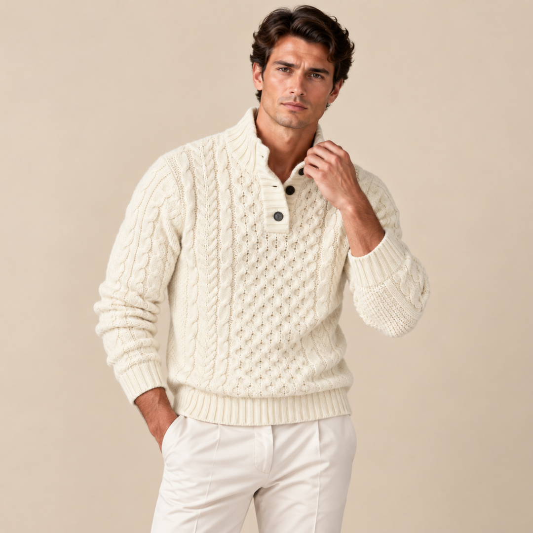 Brandon | Chunky Cable Knit Button Neck Mens Sweaters